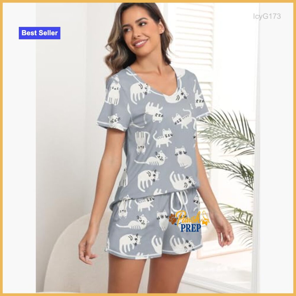 Large Polyester Blend Pajama Set With Pockets, V-… - image 2